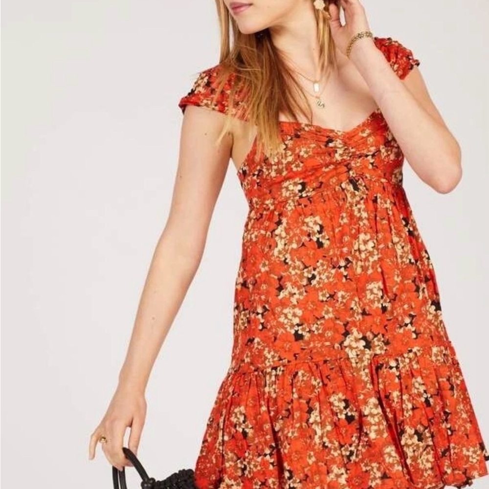 Free People floral Pattern Play Mini Dress M EUC Boho Flowy flirty - Picture 3 of 15